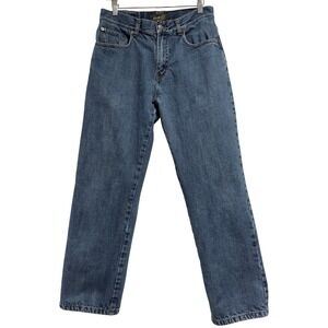 Eddie Bauer Flannel Lined Jeans Mens 30x30 Relaxed Fit Blue Plaid Lined Denim